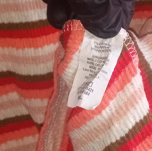 MTS Large Striped Scoop-Neck Knit Shirt Coral Cream Soft Retro 70s 80s Cuff Cozy - Picture 5 of 6